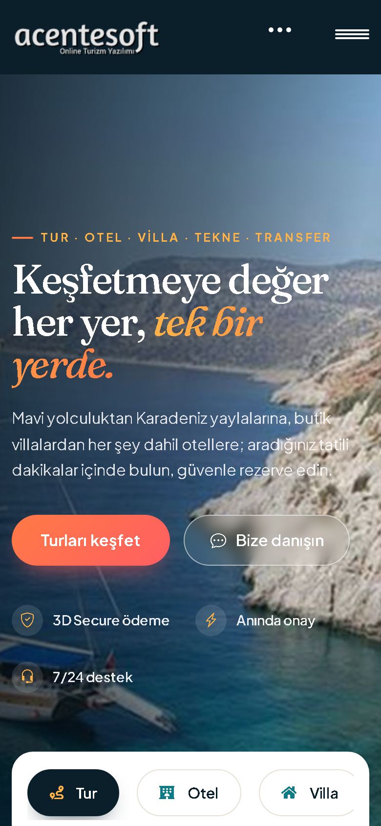 Acentesoft acente sitesinin mobil görünümü